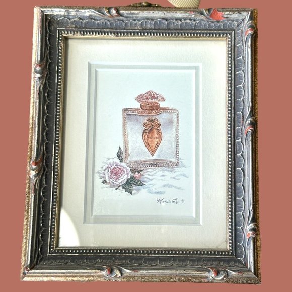 Vintage Wanda Lee Set of 2 Miniature Wood Framed Illustrated Perfume Bottles - Picture 14 of 14